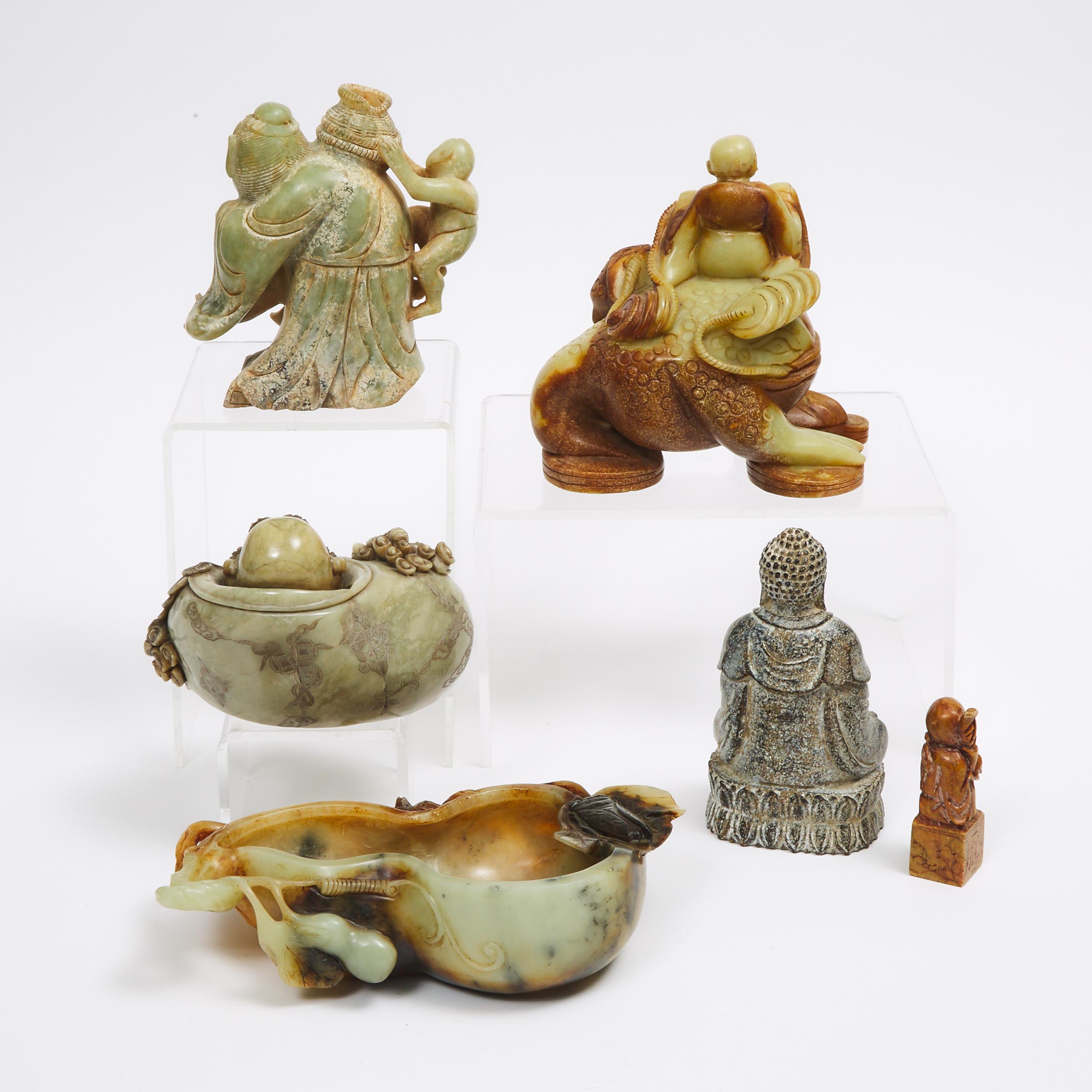A Group of Six Chinese Hardstone Carvings