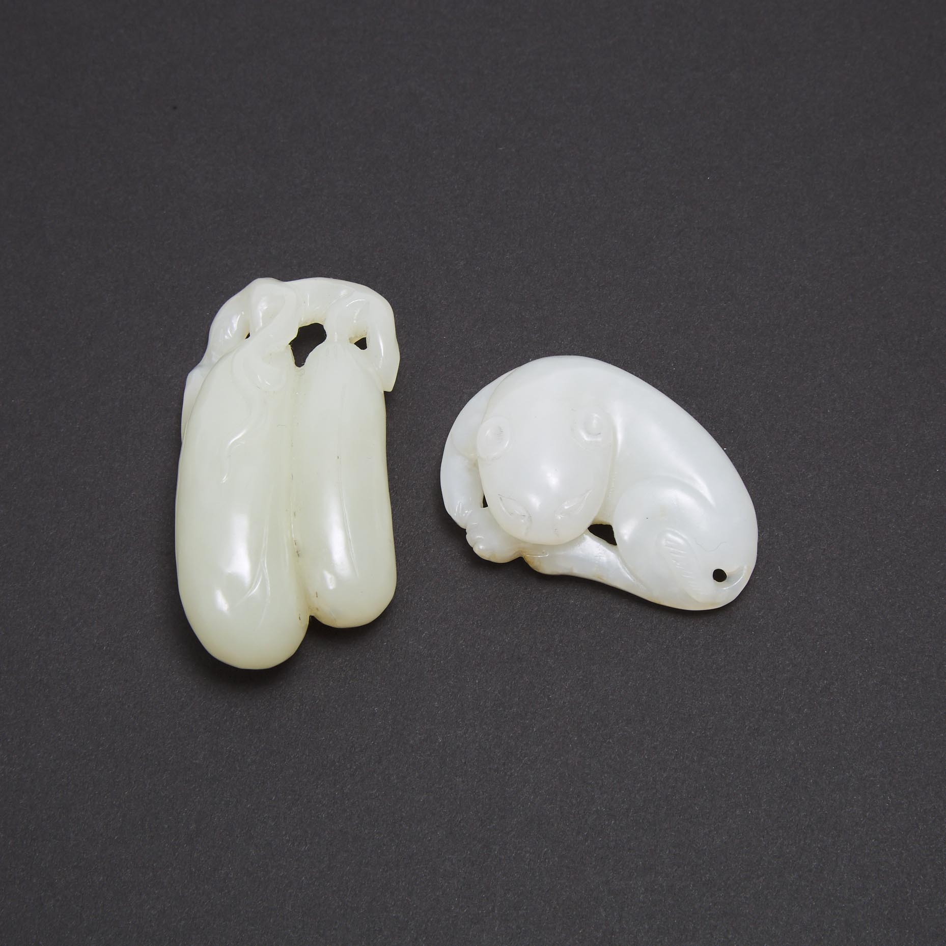 A White Jade ‘Double-Melon’ Carving, together with a White Jade Cat Pendant, 19th/20th Century