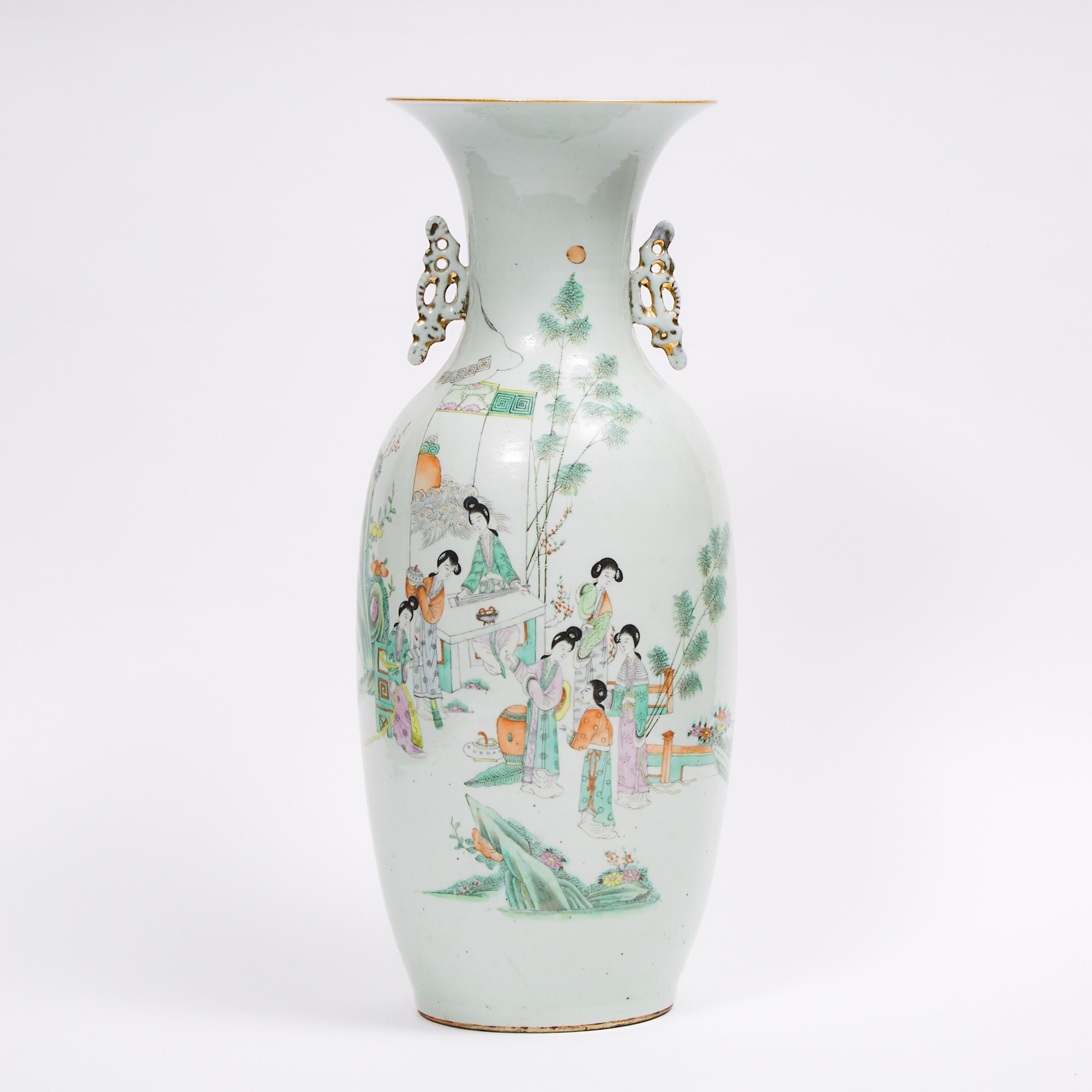 A Large Enameled Porcelain Vase with Figures and Calligraphy
