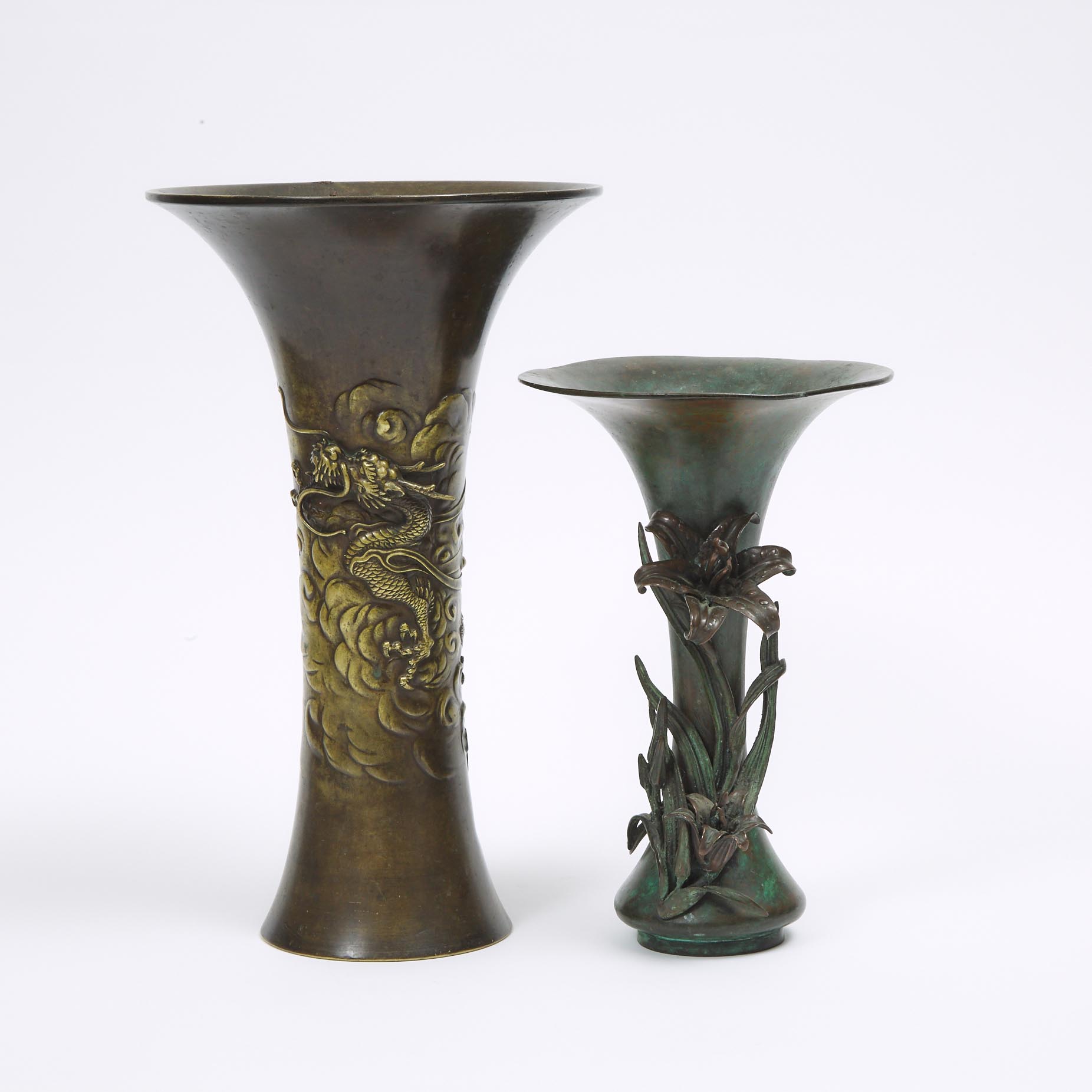 Two Japanese Bronze Vases, Meiji Period 