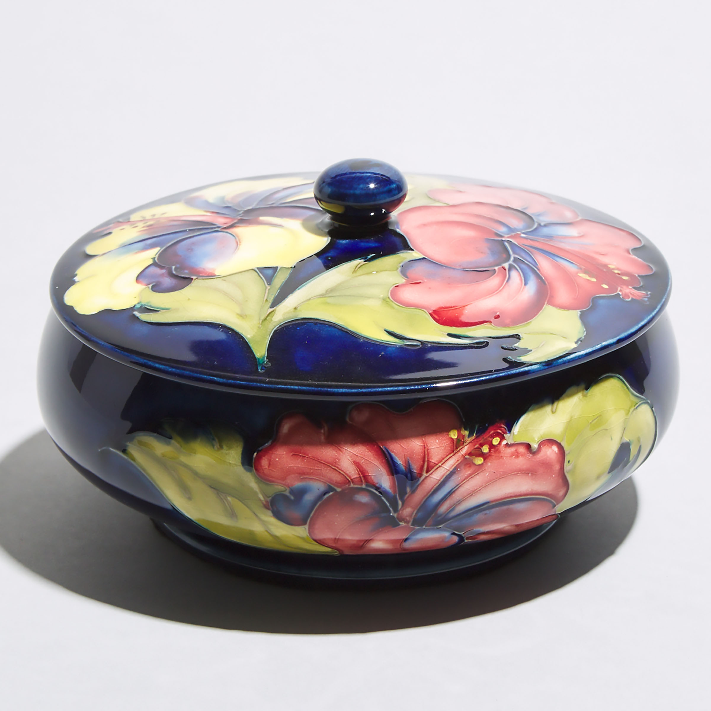 Moorcroft Hibiscus Covered Bowl, 1960s
