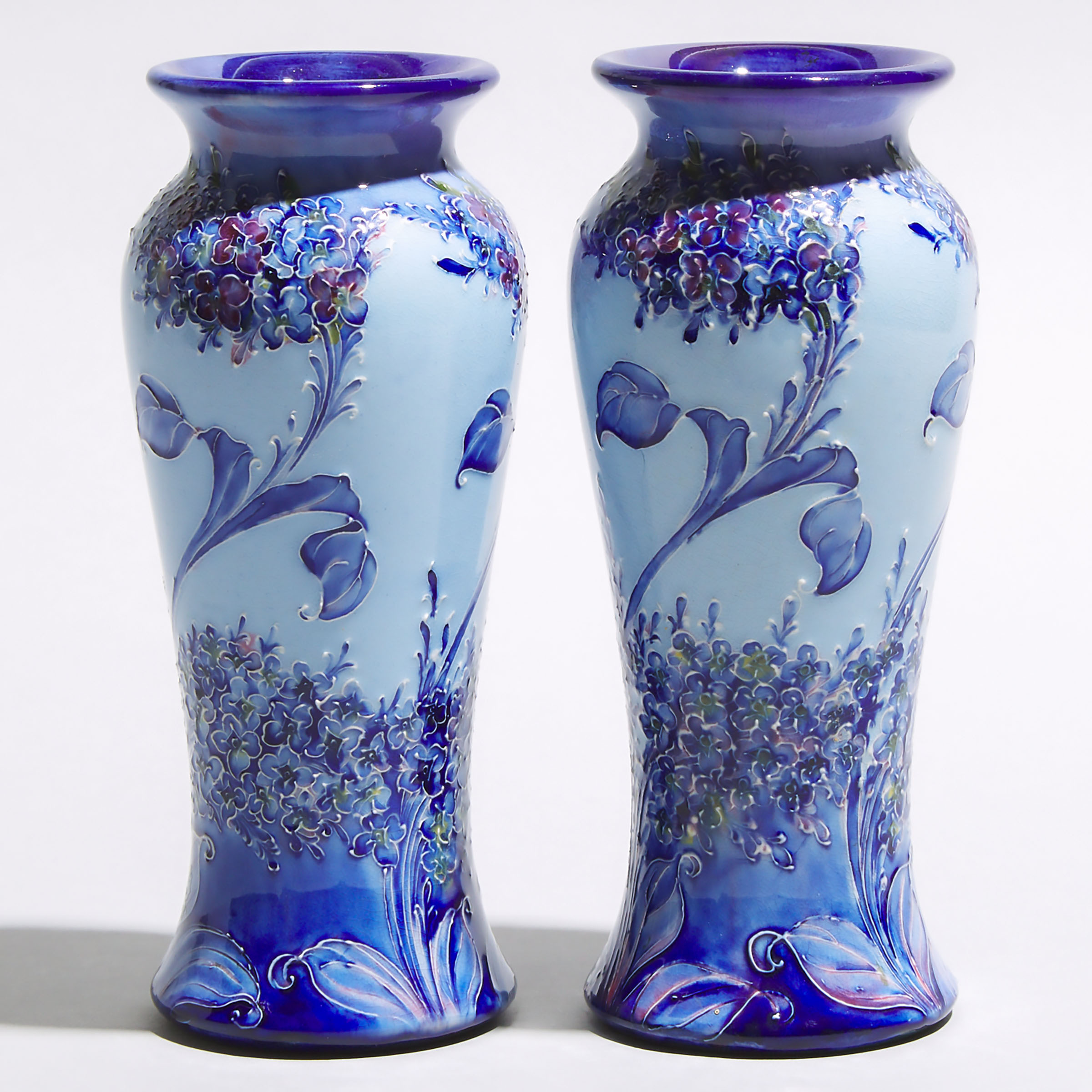 Pair of Macintyre Moorcroft Florian Lilac Vases, c.1902