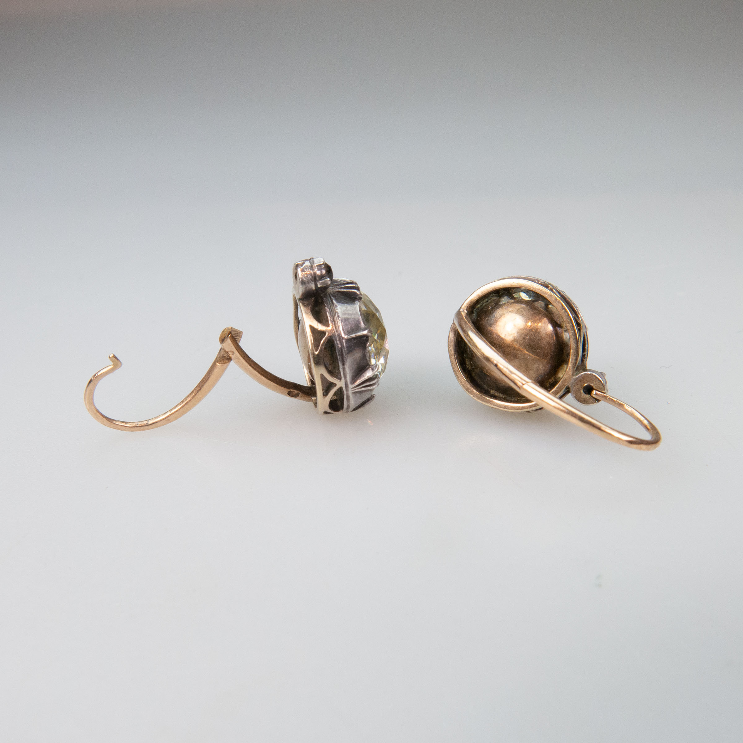 Pair Of 19th Century French 18k Gold And Silver Hook-Back Earrings