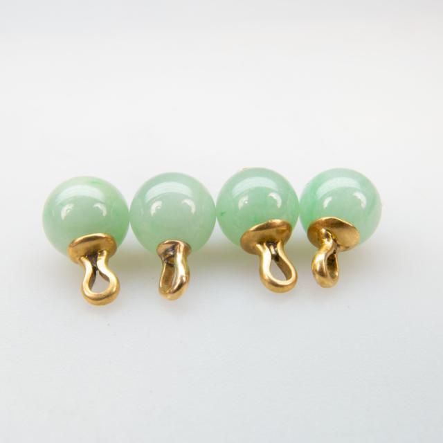 Set Of 4 x 18k Yellow Gold And Jadeite Buttons