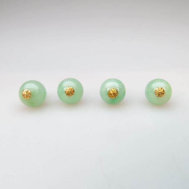 Set Of 4 x 18k Yellow Gold And Jadeite Buttons