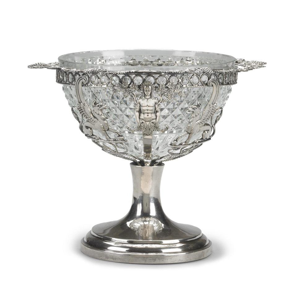 German Silver and Cut Glass Footed Bowl, Johann Balthasar Stenglin, Augsburg, 1815
