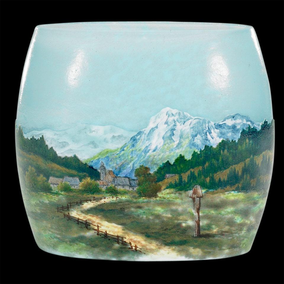 Daum Enameled Cameo Glass Alpine Landscape Vase, c.1900
