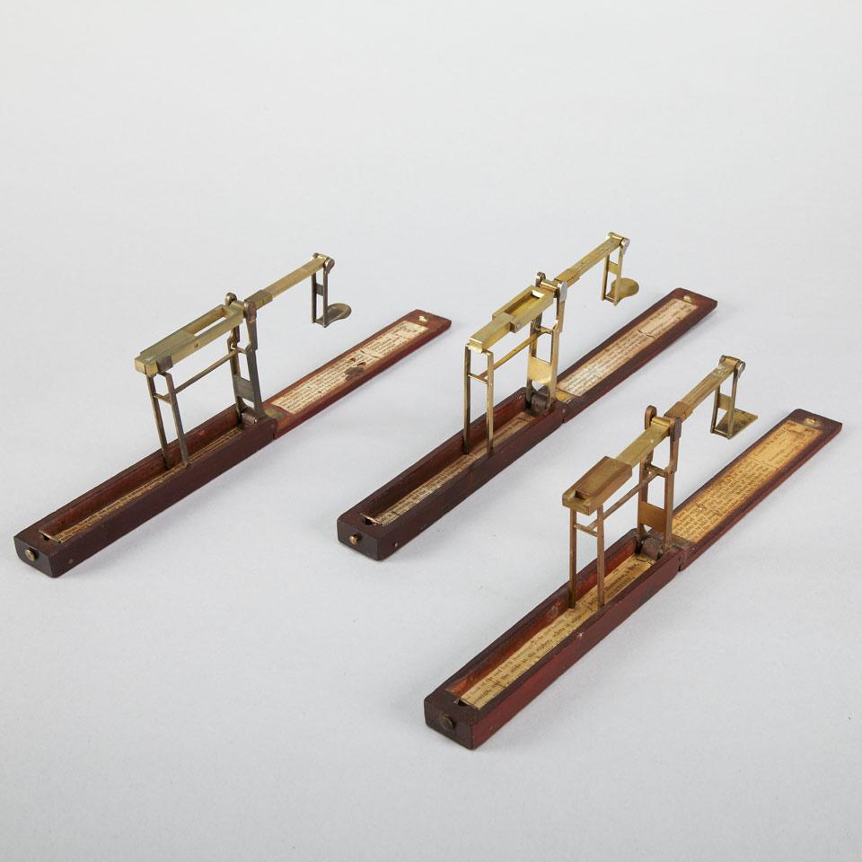 Group of Three Georgian Mahogany and Brass Folding Coin Scales, Stephen Houghton, Ormskirk, 18th century