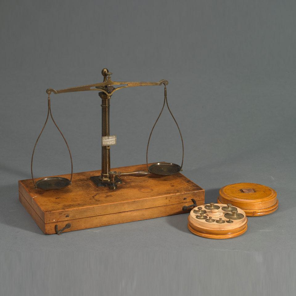 German Lacquered Brass Travelling Balance Scale,  19th century