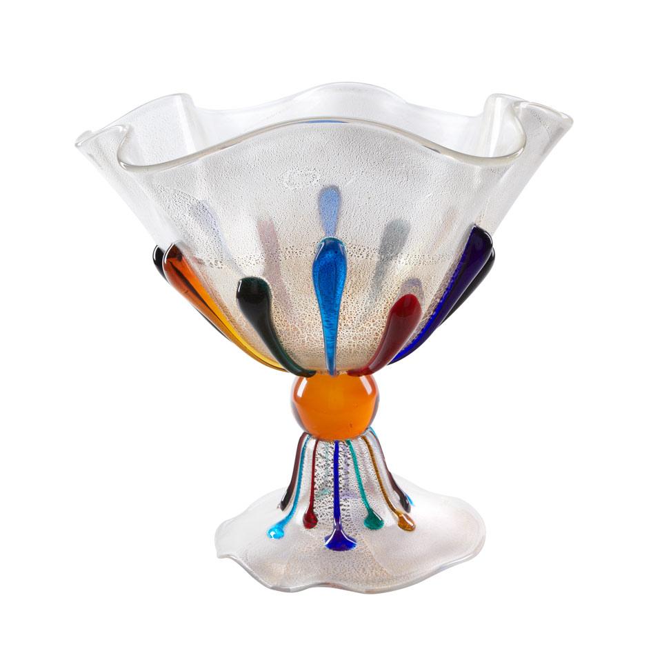Murano Aventurine and Coloured Glass Large Footed Bowl, c.1980