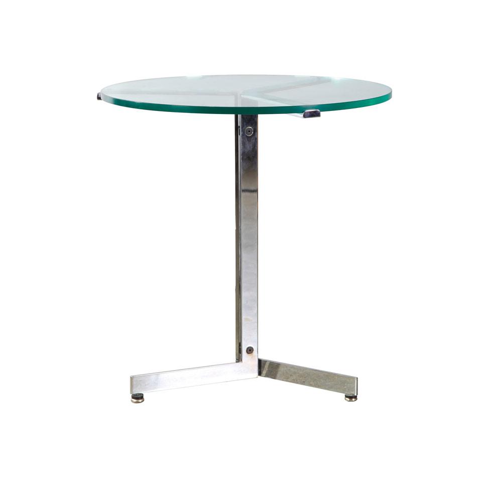 Chrome Flat Stock Steel End Table with Circular Glass Top,