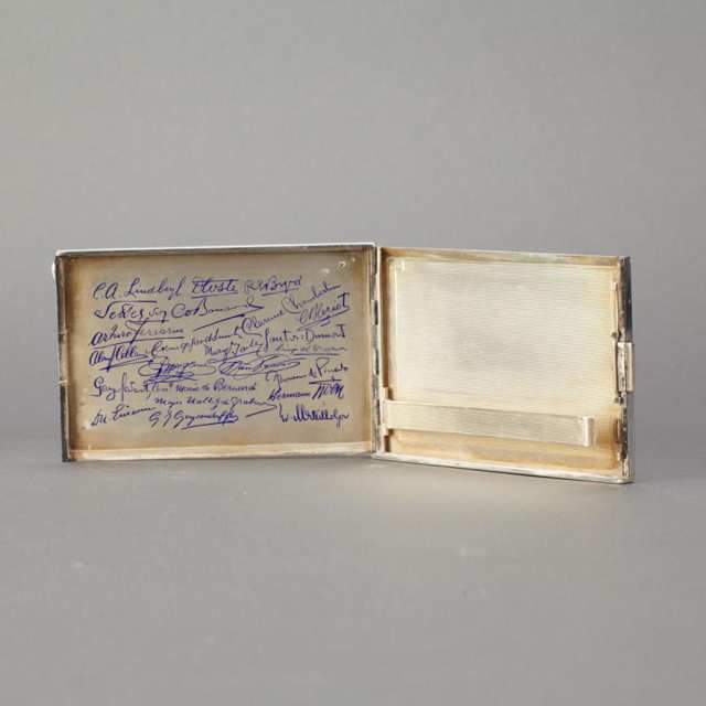 [Aviation Pioneers] Continental Engraved and Enameled Silver Cigarette Case, c.1935