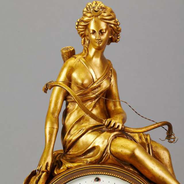 Louis XVI Style Gilt Bronze and Marble Figural Mantle Clock, first half, 19th century