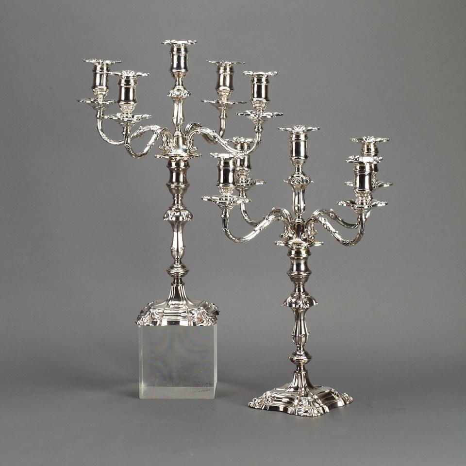 Pair of Edwardian Silver Five-Light Candelabra, Hawkesworth, Eyre & Co. and C.F. Hancock & Co., London and Sheffield, 1898-1903