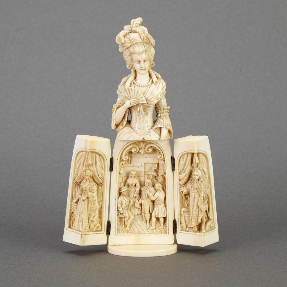 Dieppe Carved Ivory Triptych Figure, 19th Century
