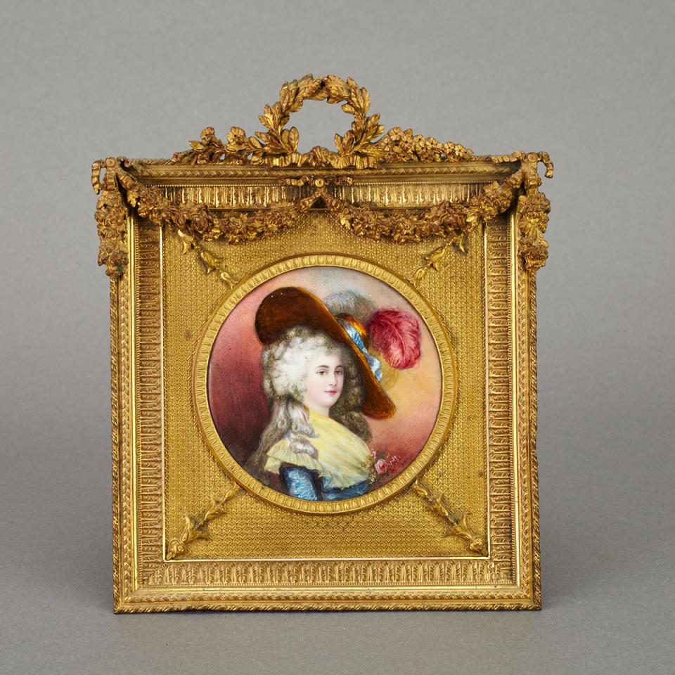 French Enamelled Copper Roundel of Georgiana, Duchess of Devonshire, after Gainsborough, c.1900