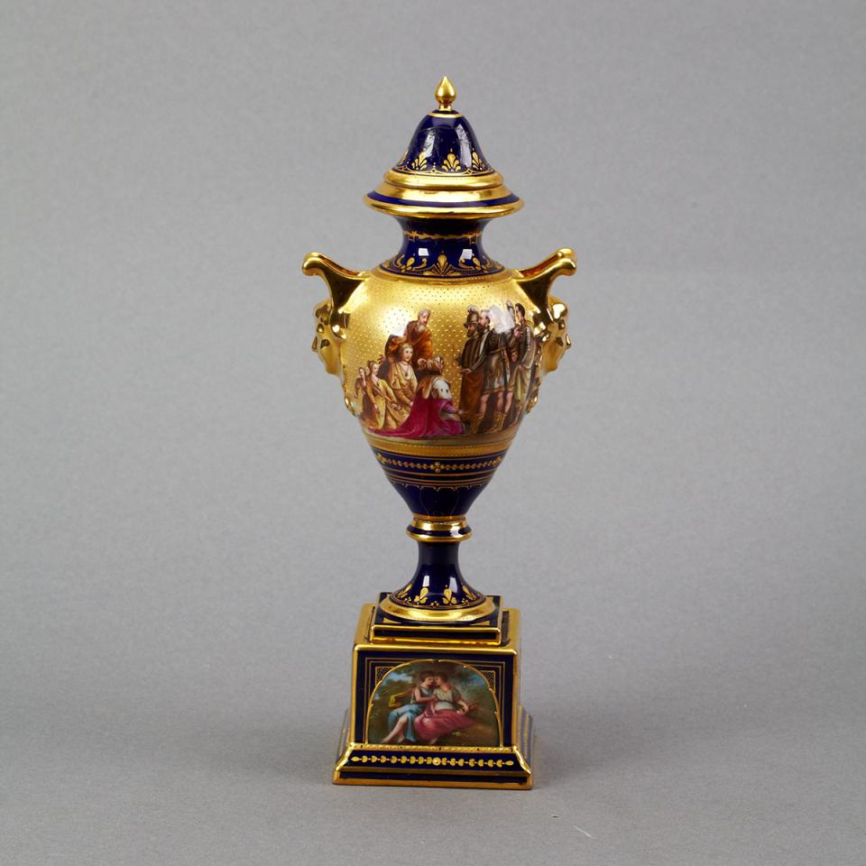 ‘Vienna’ Blue and Gilt Ground Vase and Cover, c.1900
