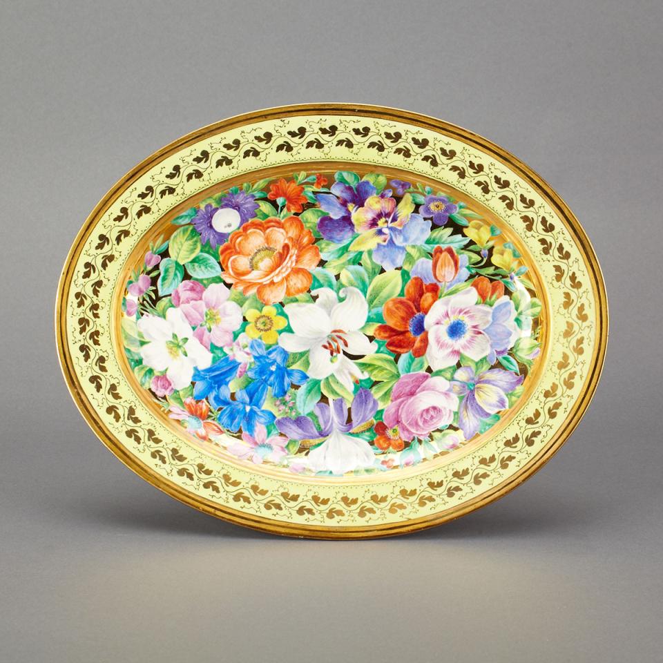 Vienna Yellow Banded Gilt Ground Floral Oval Platter, c.1806