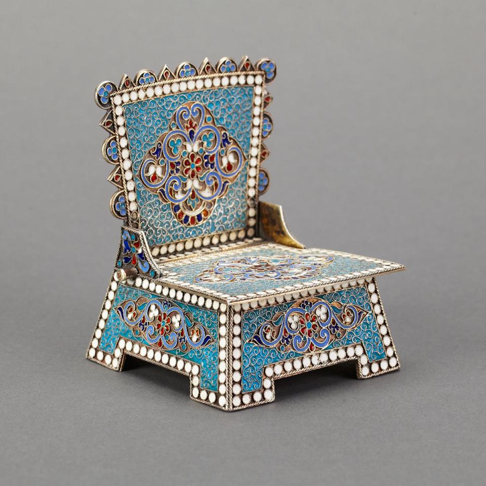 Russian Silver-Gilt and Cloisonné Enamel Salt Chair, Gustav Klingert, Moscow, 1894