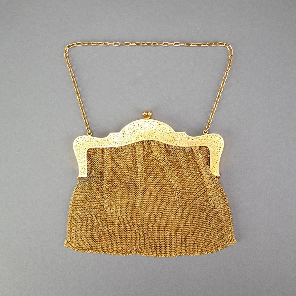 Edwardian Scottish Yellow Gold Mesh Evening Bag, Glasgow, 1908