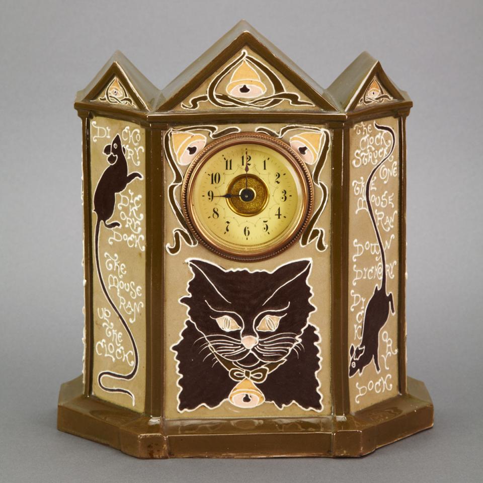 Foley ‘Urbato’ ‘Dickory Dickory Dock’ Mantel Clock, Frederick Rhead for Wileman & Co., c.1900