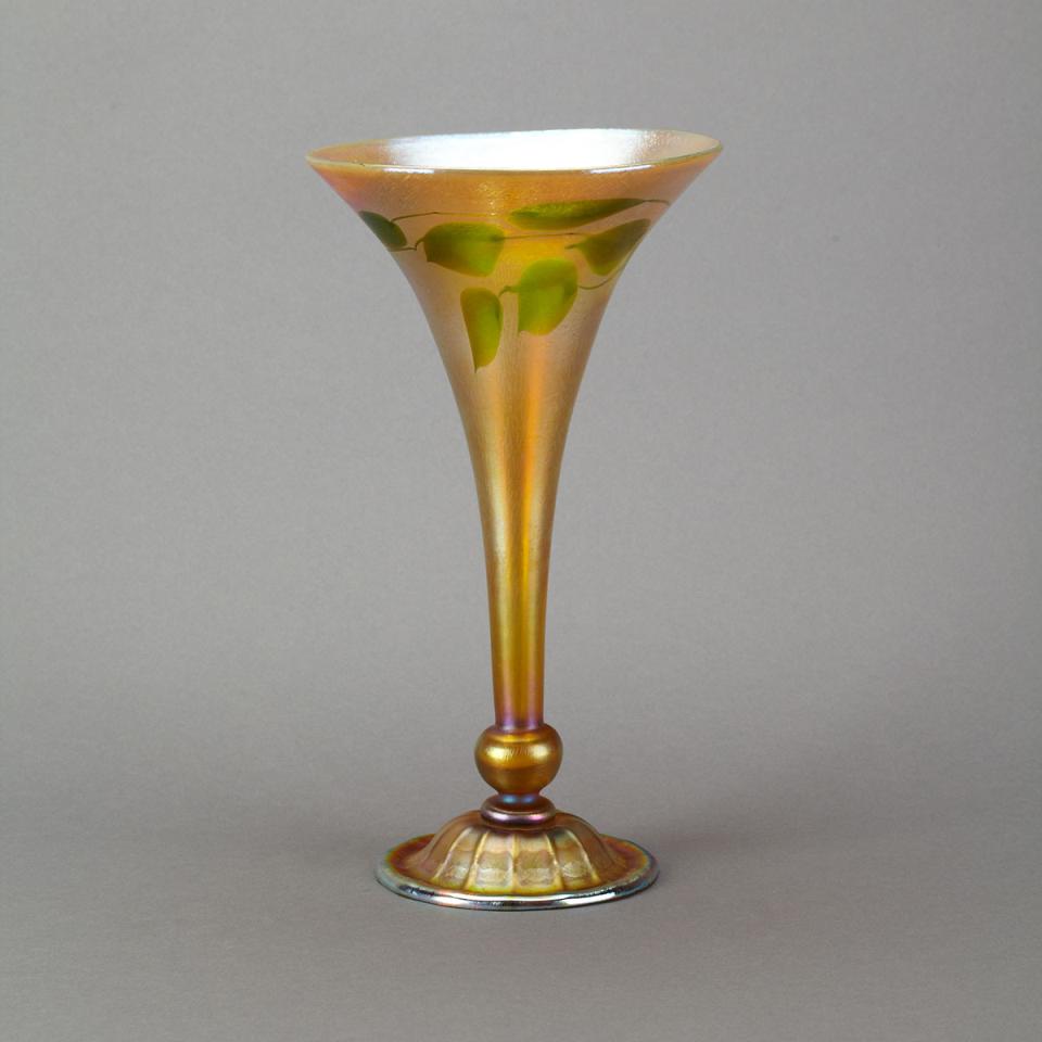 Tiffany ‘Favrile’ Iridescent Glass Trumpet Vase, 1917
