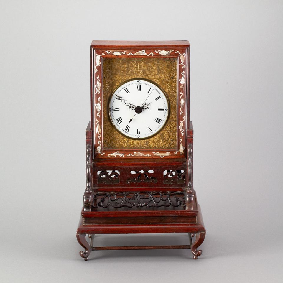 Chinese Export Abalone Inlaid Rosewood Bracket Clock, 19th century