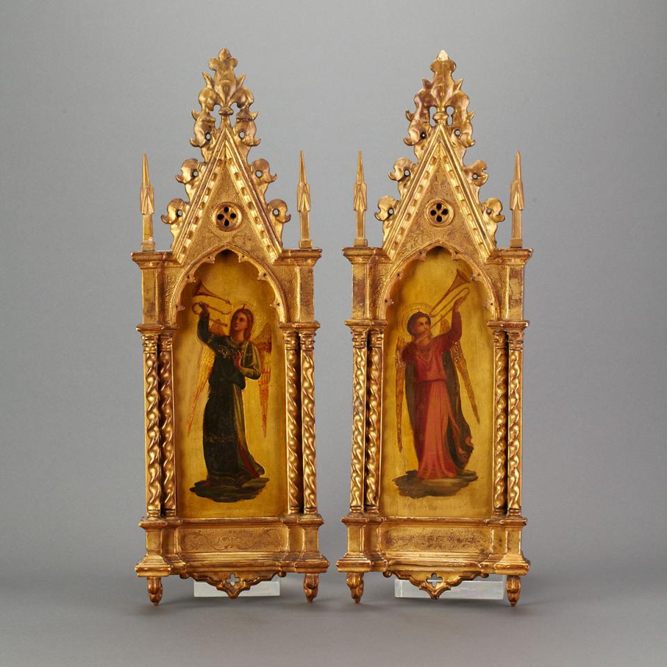 After Fra Angelico (Italian, 1387/1455) Pair of Florentine Giltwood Icons, late 19th century