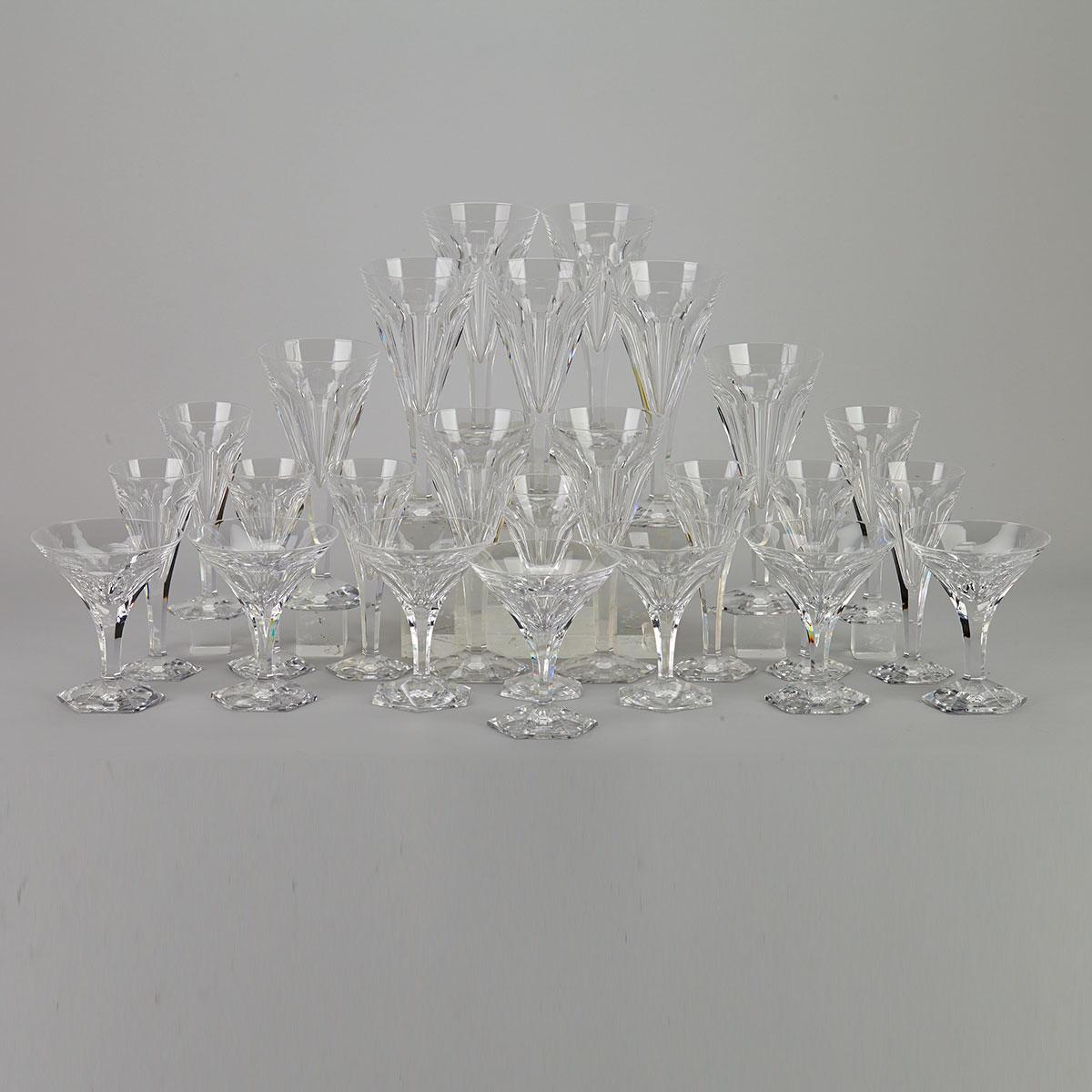 Val St. Lambert ‘Legagneux’ Pattern Cut Glass Stemware, 20th century