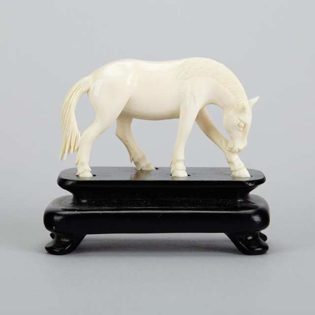 Set of Eight Ivory Carved Miniature Horses