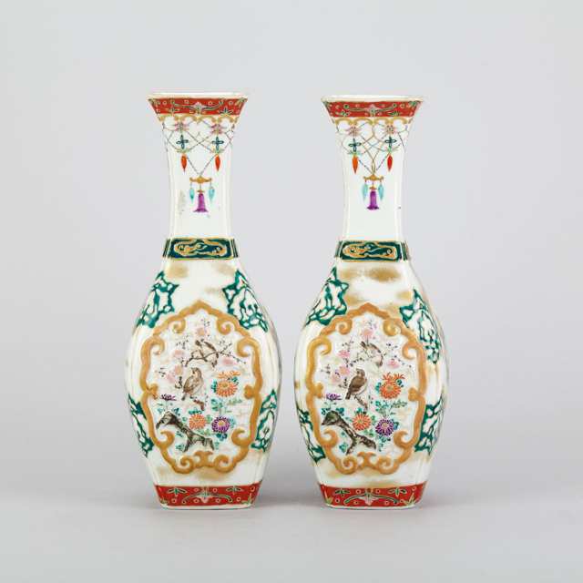 Pair of Moulded Satsuma-Type Bottle Vases, Circa 1900