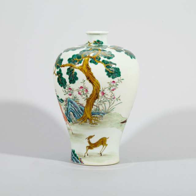 Famille Rose ‘ Longevity’ Meiping Vase, Yongzheng Mark