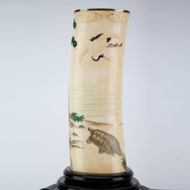 Large Tinted Ivory Vase, Circa 1900