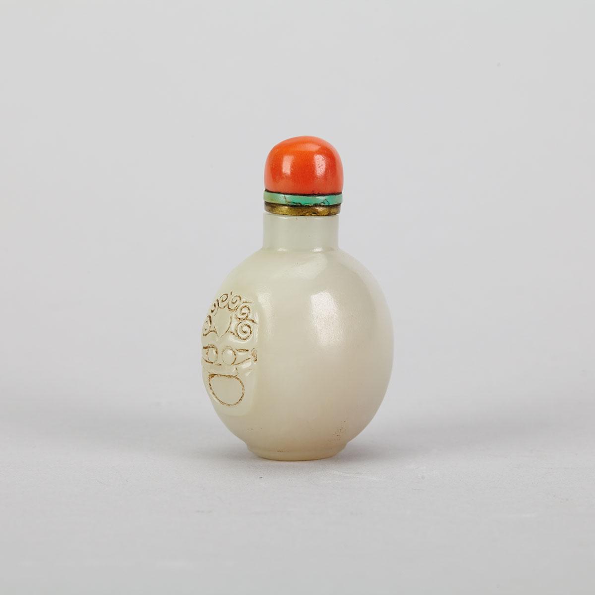 White Jade Snuff Bottle, 19th Century