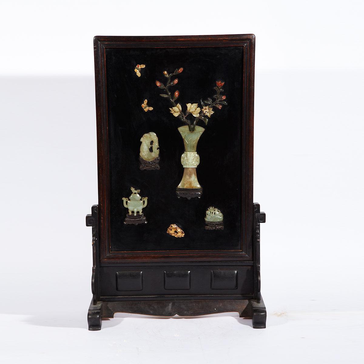 Jade and Hardstone Lacquered Table Screen, Republican Period 