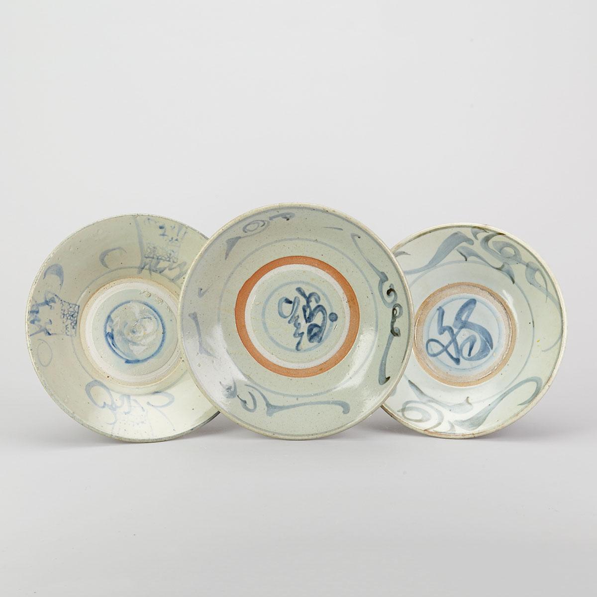 Three Blue and White Swatow Chargers, 17th to 19th Century