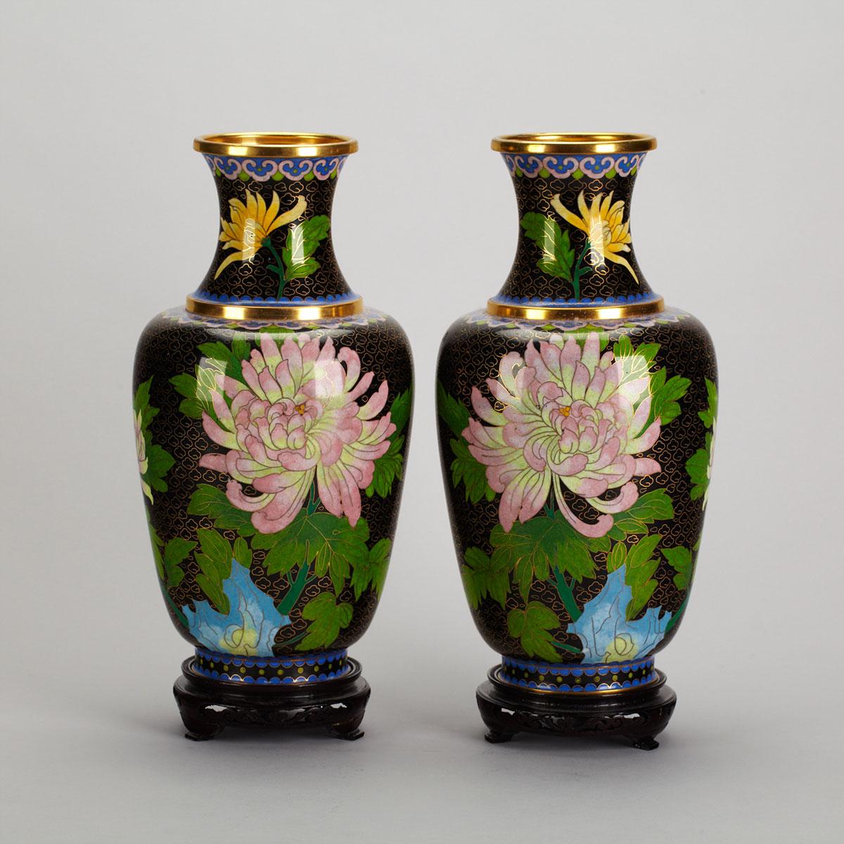 Pair of Cloisonné Enamel Floral Vases