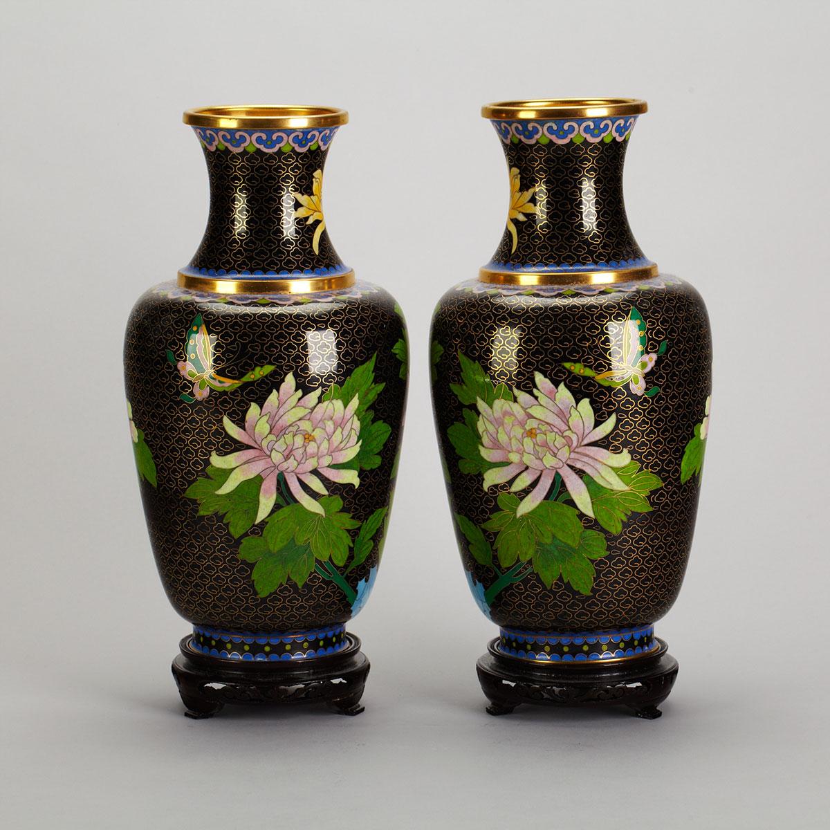 Pair of Cloisonné Enamel Floral Vases