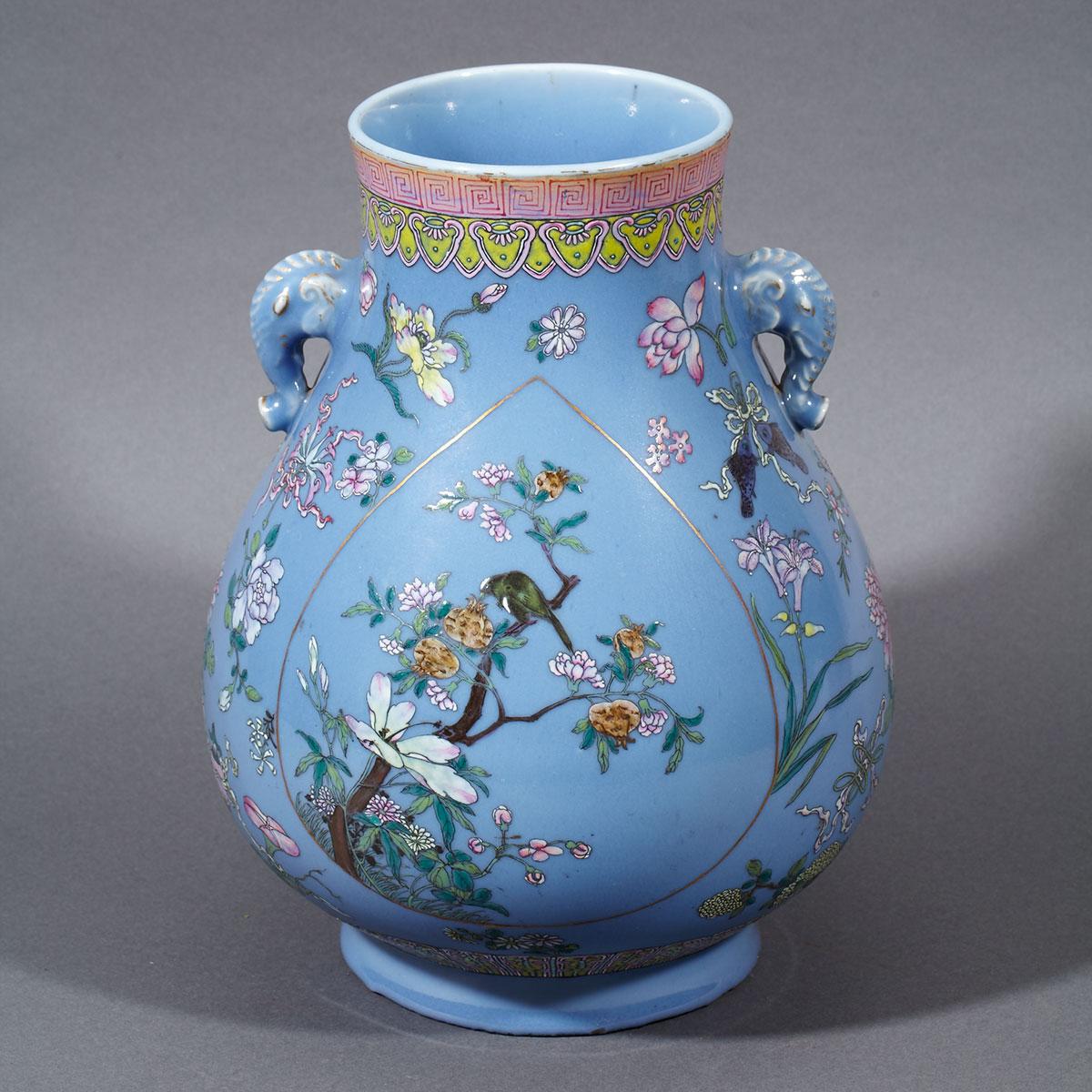 Blue Ground Hu Vase, Qianlong Mark