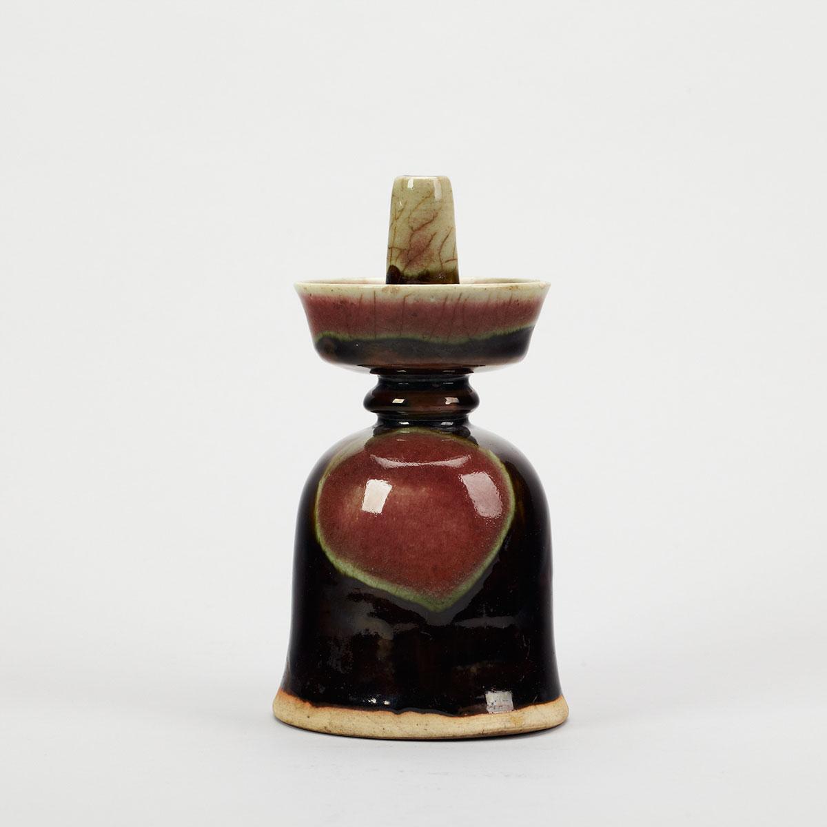 Plum Glazed Bell-Form Candle Holder, 19th Century