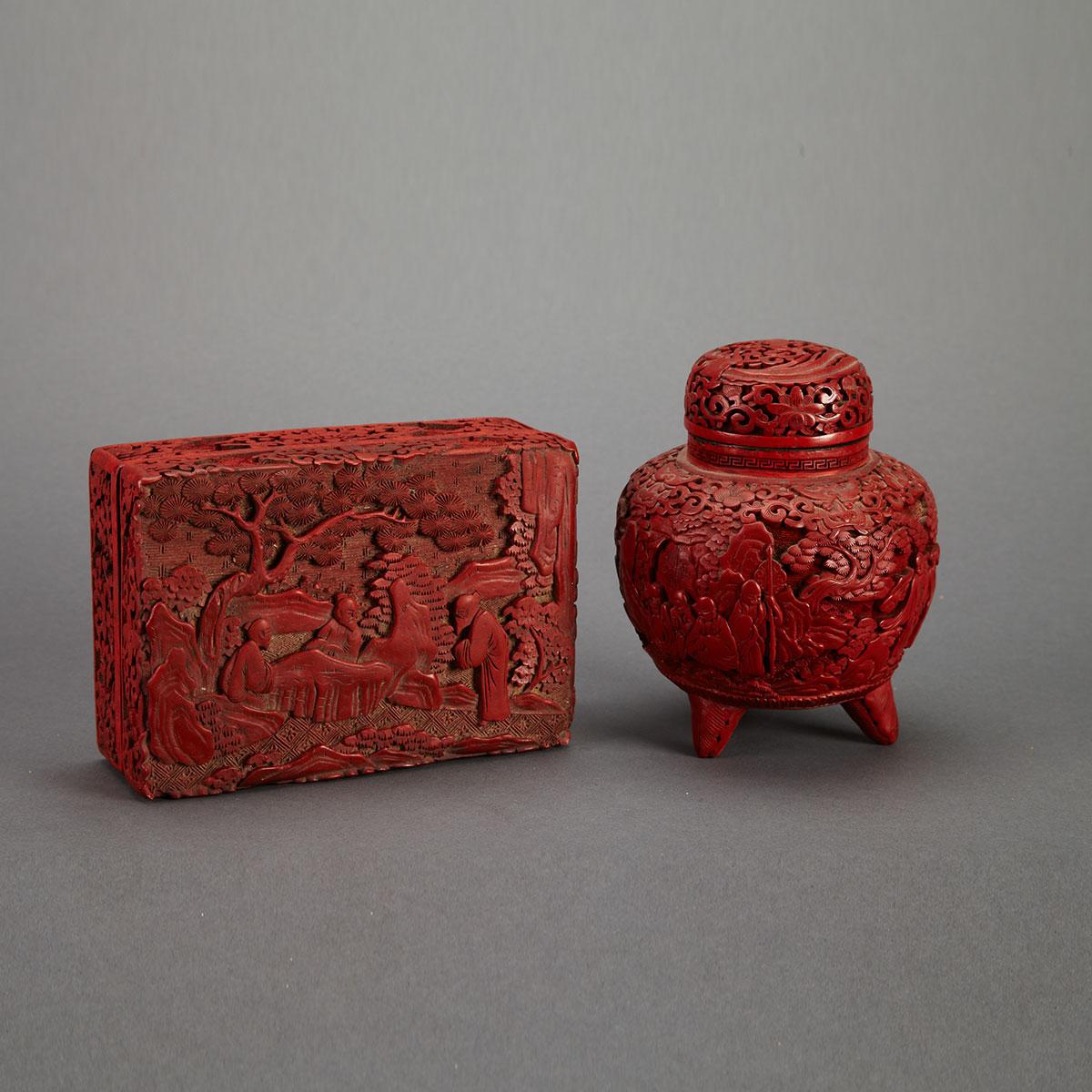 Two Cinnabar Lacquer Containers, Circa 1900