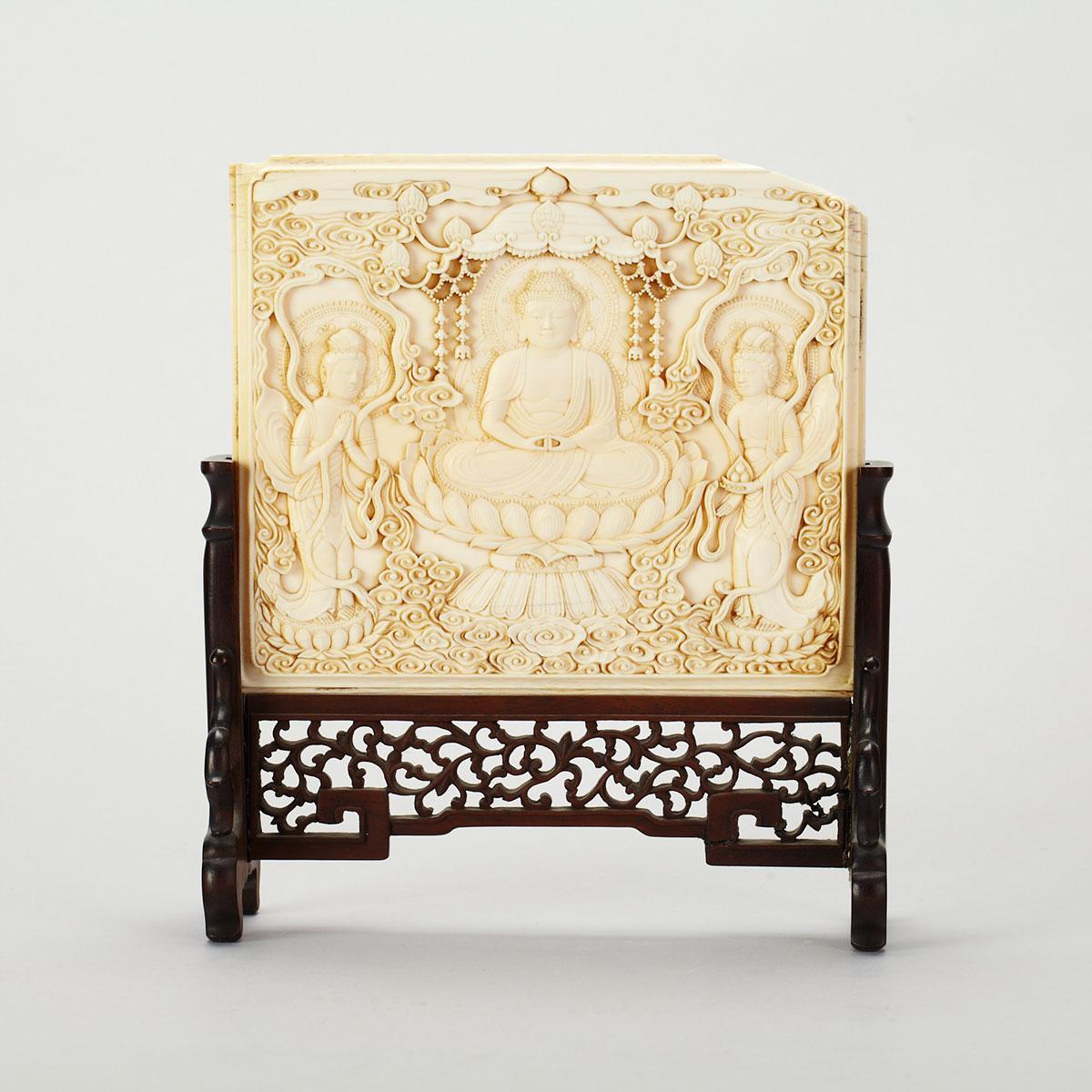 Ivory Carved Buddhist Panel, 19th Century