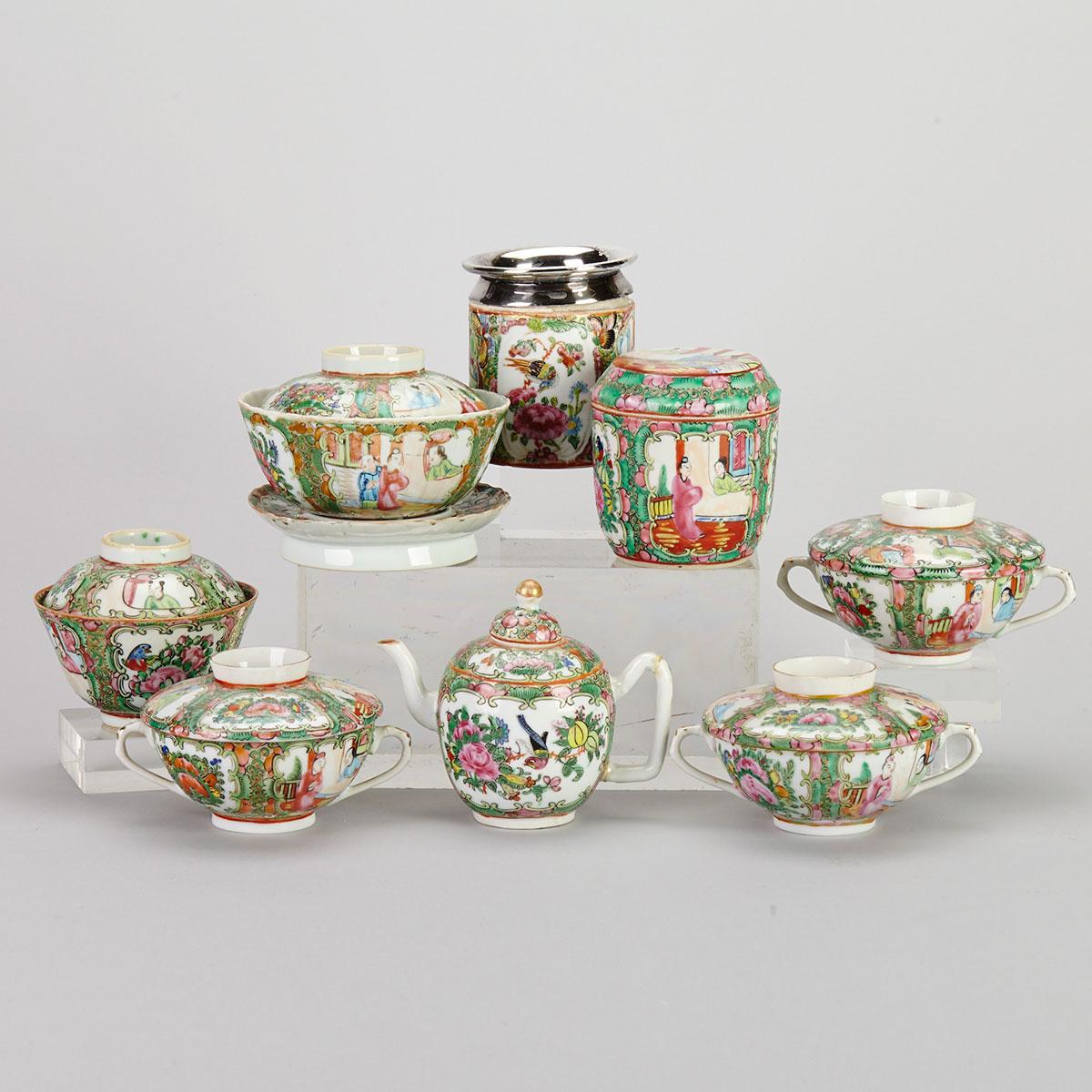 Group of Eight Export Canton Rose Ware, 19th/20th Century