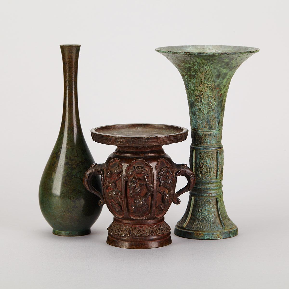 Three Bronze Vases, Late 19th to Early 20th Century