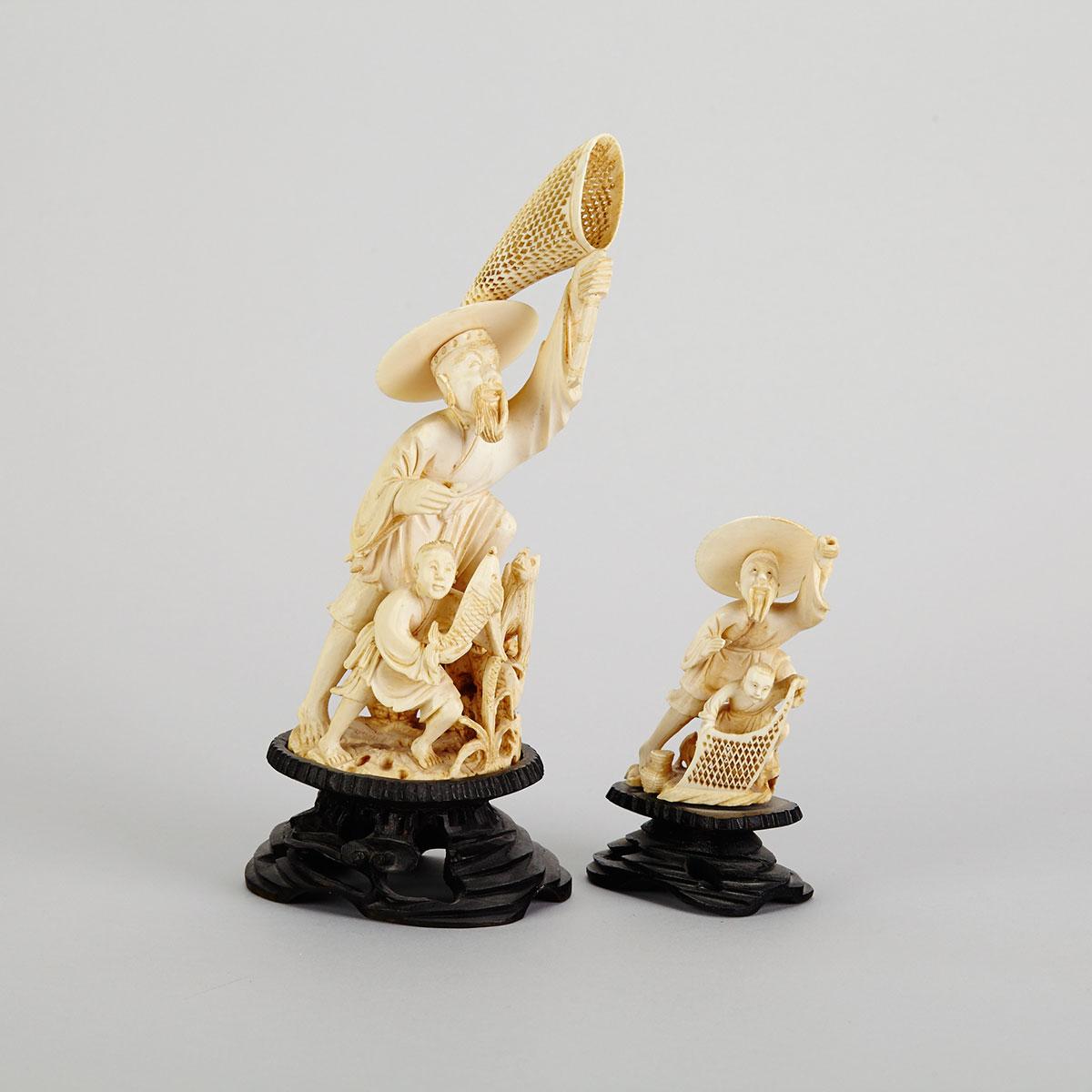 Two Ivory Carved Fishermen Groups