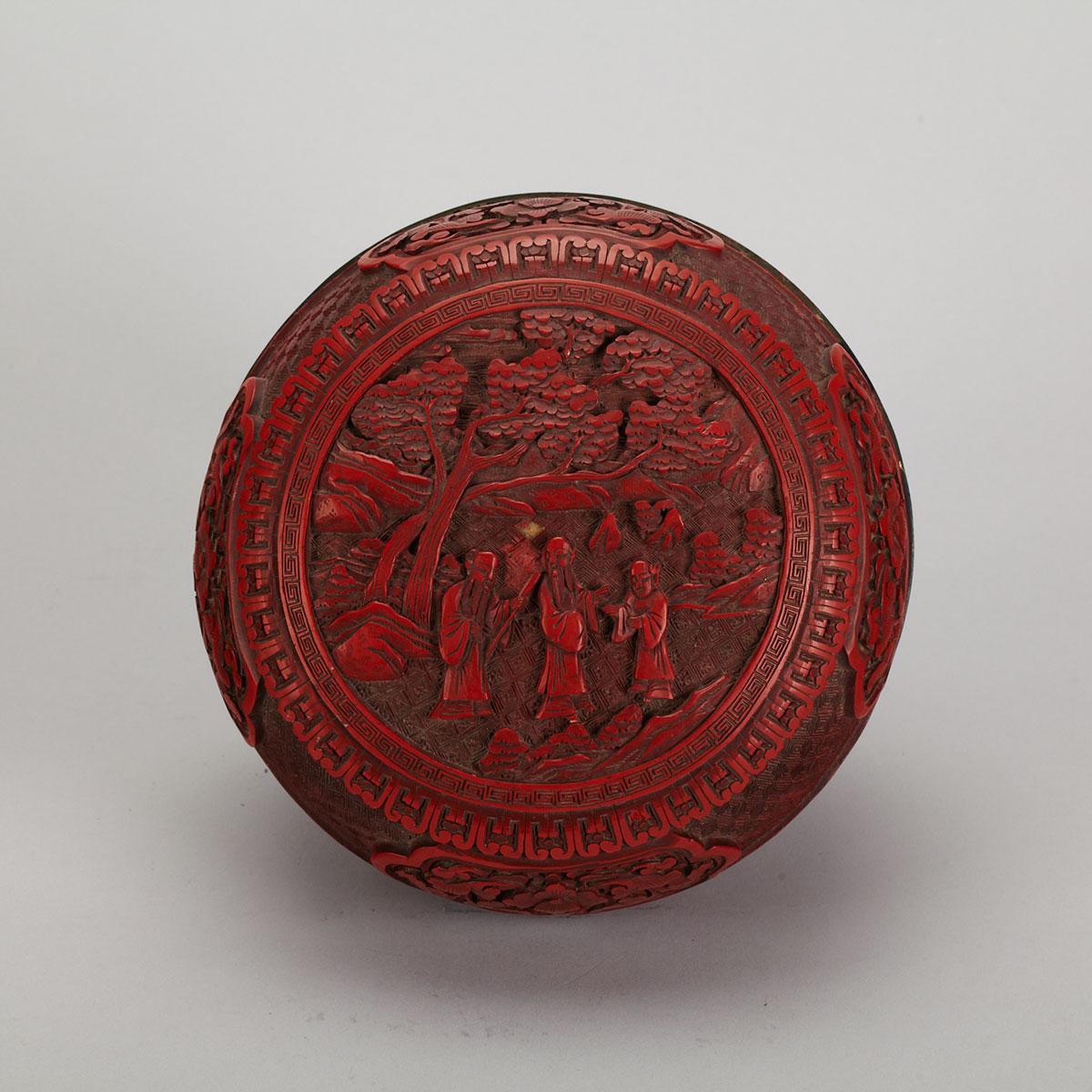 Carved Cinnabar Lacquer Box, 19th Century