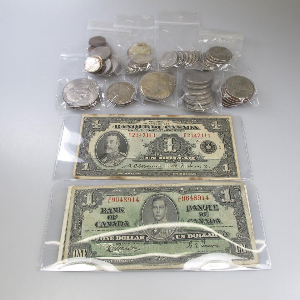 Small Quantity Of Canadian Bank Notes And Coins, Etc