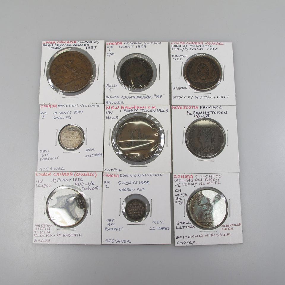 Small Quantity Of 19th Century Canadian Bank Tokens, 
