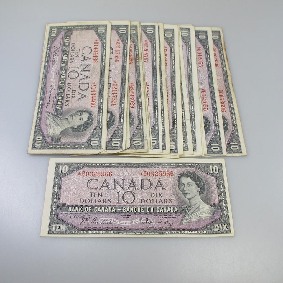21 Canadian 1954 $10 Bank Notes