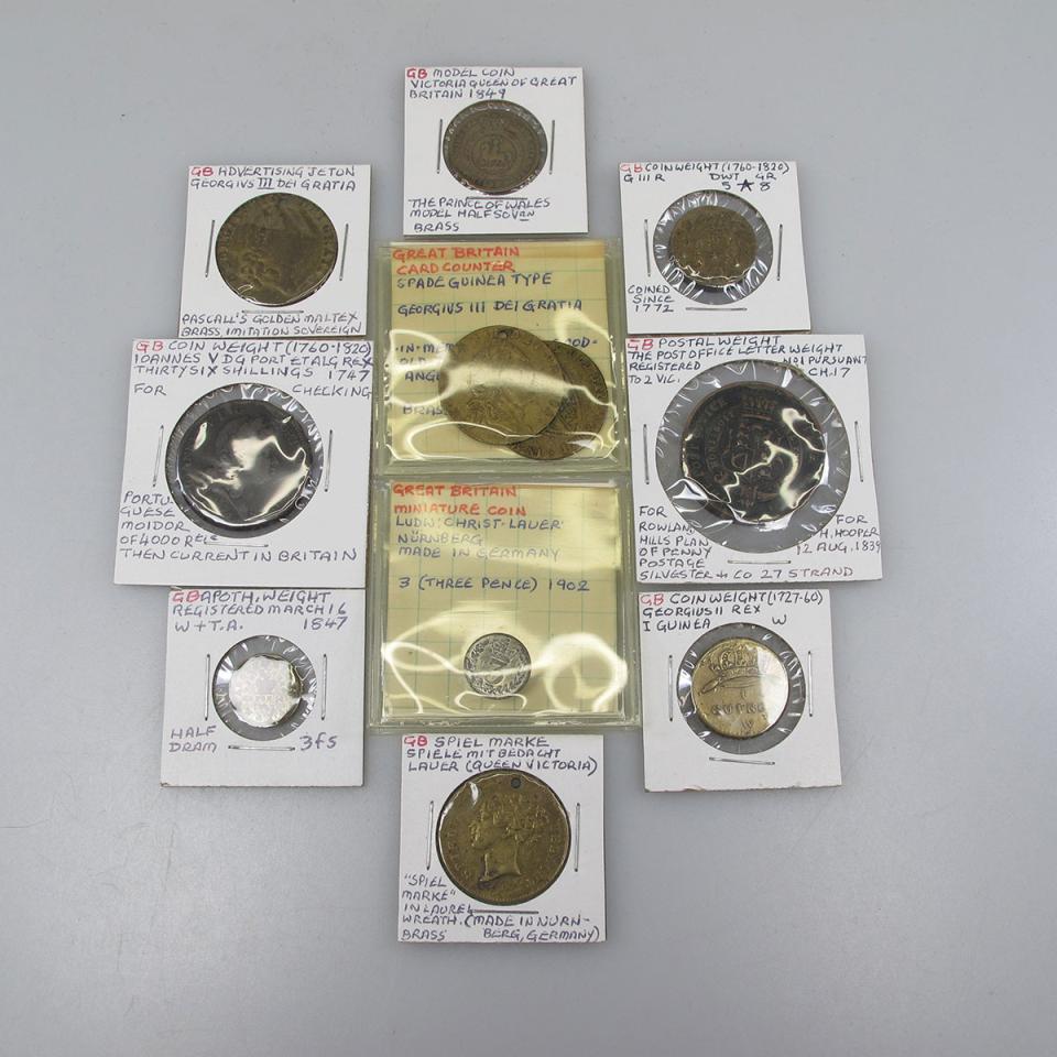 Quantity Of British Tokens, Card Counters, Mini Coins, Apothecary And Postal Weights, Etc